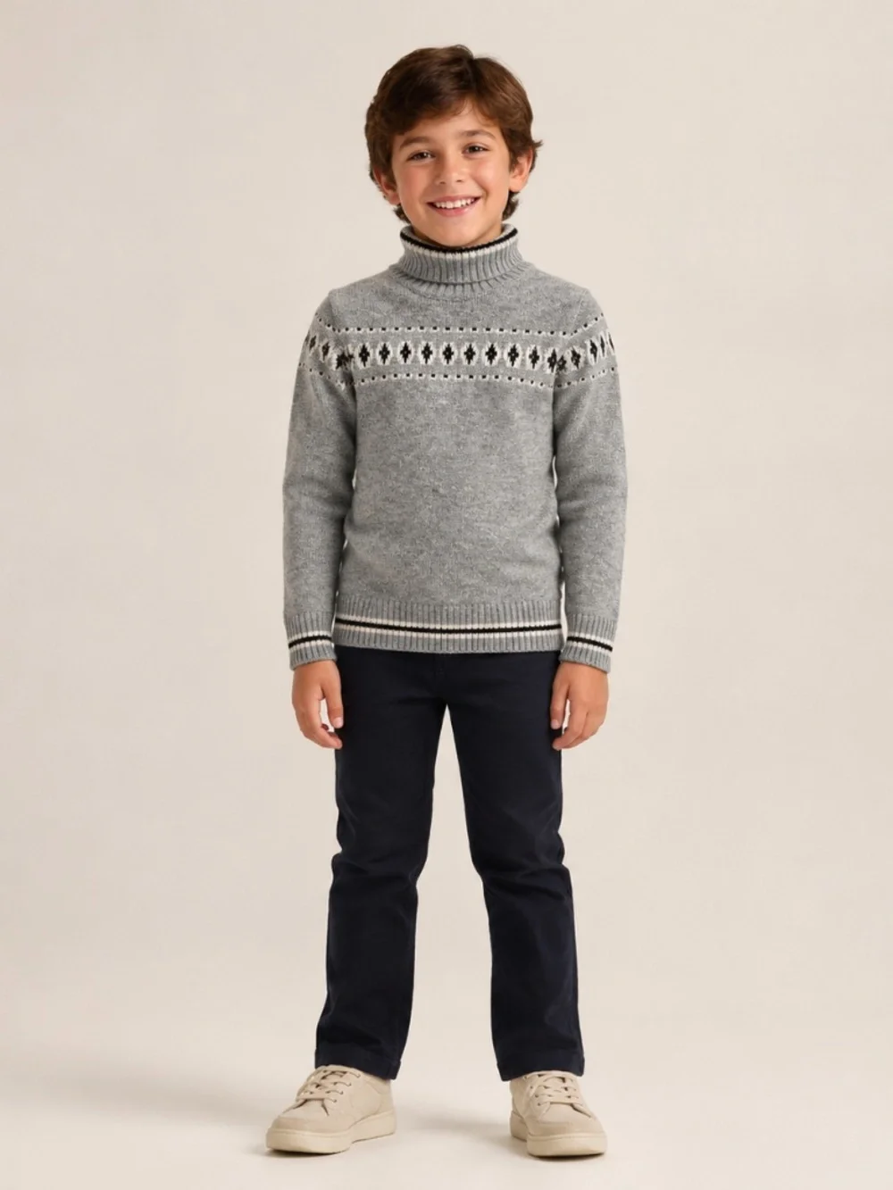 Billionaire Junior Boys Fair Isle Turtleneck Sweater Gray Size 8